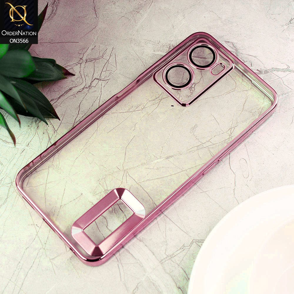 Oppo A57e Cover  - Rose Gold - Electroplating Borders Logo Hole Camera Lens Protection Soft Silicone Case