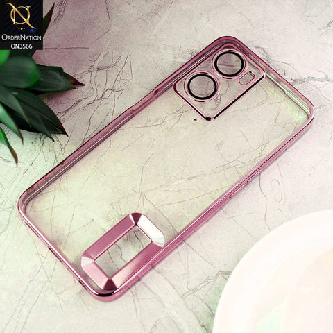 Oppo A57 4G 2022 Cover  - Rose Gold - Electroplating Borders Logo Hole Camera Lens Protection Soft Silicone Case