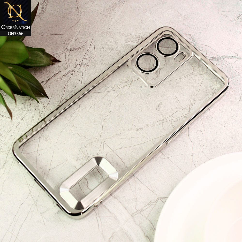 Oppo A57s Cover  - Silver - Electroplating Borders Logo Hole Camera Lens Protection Soft Silicone Case