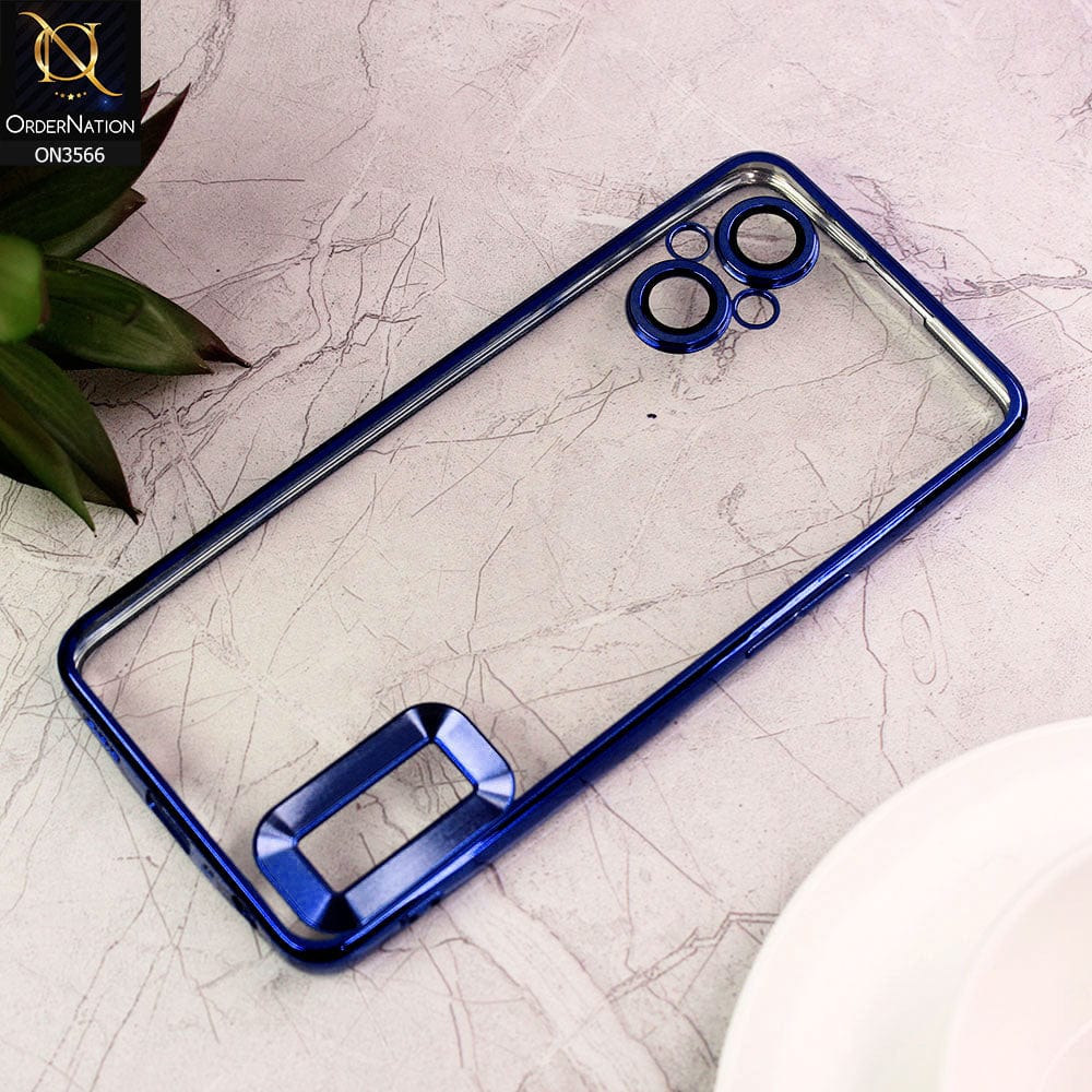 Oppo Reno 7 Lite Cover  - Blue - Electroplating Borders Logo Hole Camera Lens Protection Soft Silicone Case