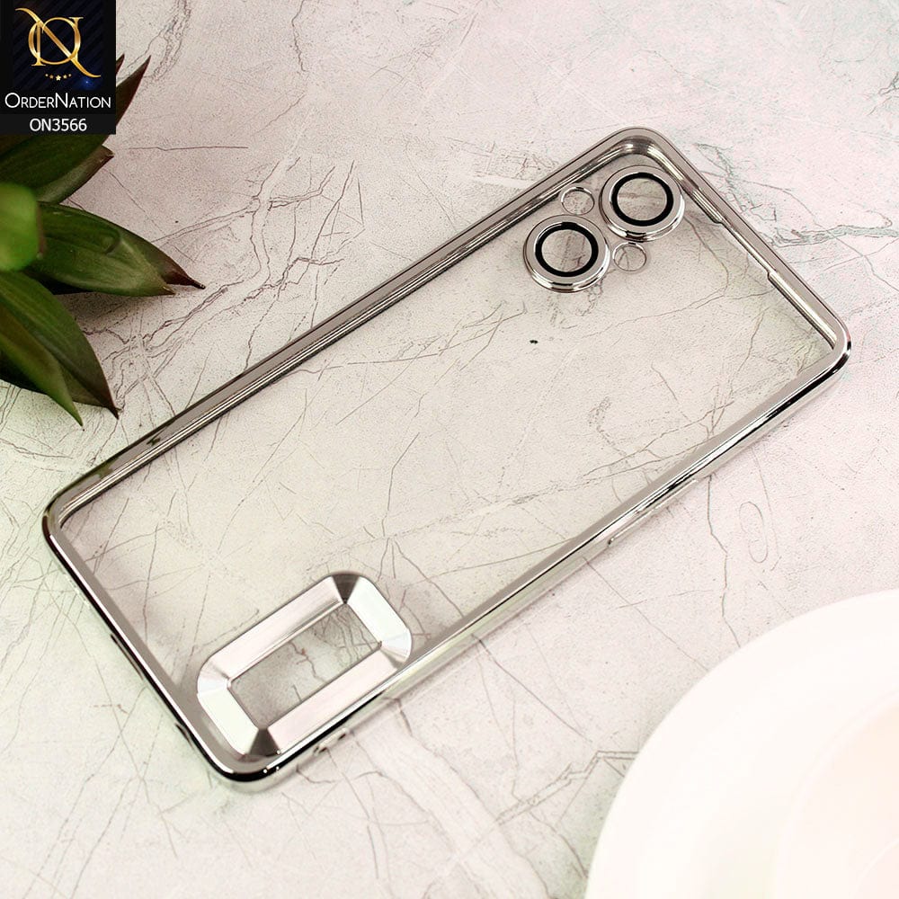 Oppo Reno 7 Lite Cover  - Silver - Electroplating Borders Logo Hole Camera Lens Protection Soft Silicone Case