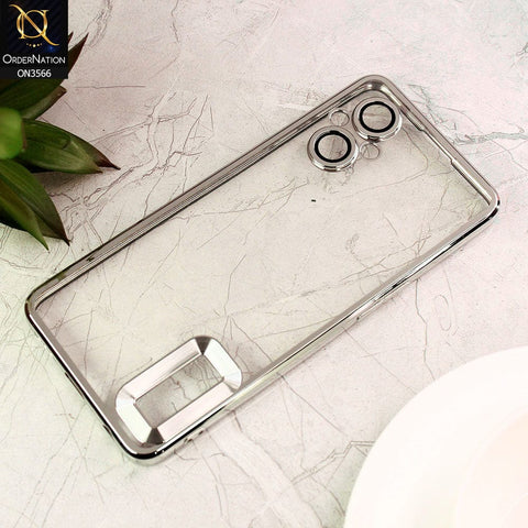 Oppo F21 Pro 5G Cover  - Silver - Electroplating Borders Logo Hole Camera Lens Protection Soft Silicone Case