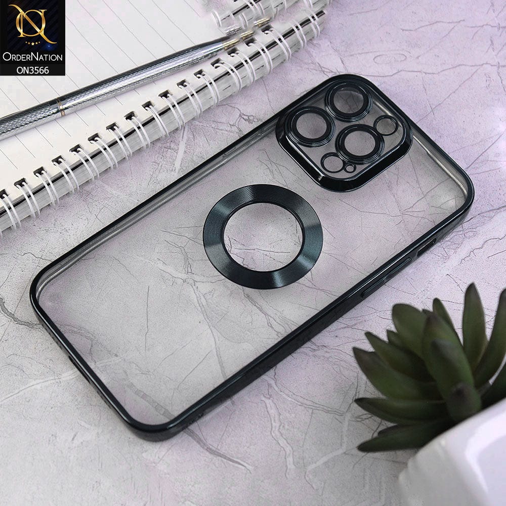 iPhone 14 Pro Max Cover - Black - Electroplating Borders Logo Hole Camera Lens Protection Soft Silicone Case