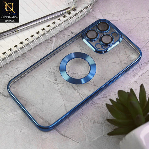 iPhone 14 Pro Max Cover - Blue - Electroplating Borders Logo Hole Camera Lens Protection Soft Silicone Case