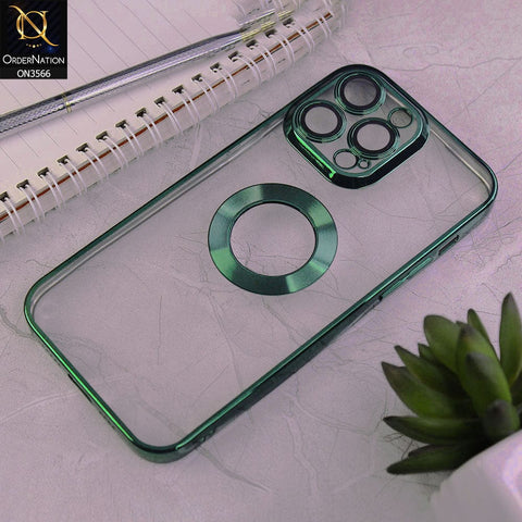 iPhone 14 Pro Max Cover - Green - Electroplating Borders Logo Hole Camera Lens Protection Soft Silicone Case