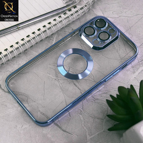 iPhone 14 Pro Max Cover - Sierra Blue - Electroplating Borders Logo Hole Camera Lens Protection Soft Silicone Case