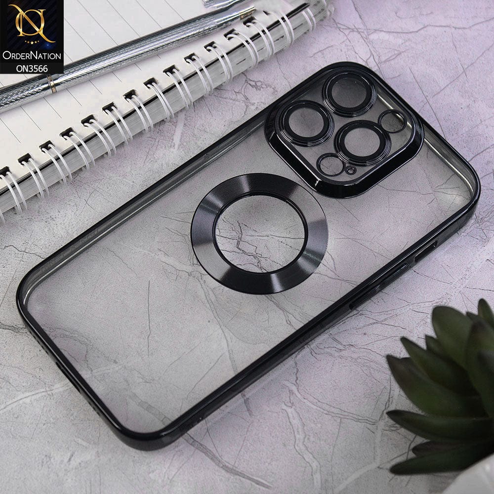 iPhone 14 Pro Cover - Black - Electroplating Borders Logo Hole Camera Lens Protection Soft Silicone Case