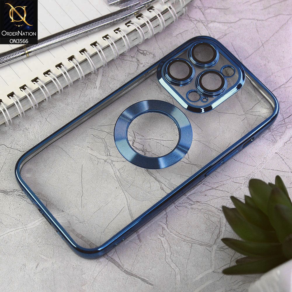 iPhone 14 Pro Cover - Blue - Electroplating Borders Logo Hole Camera Lens Protection Soft Silicone Case