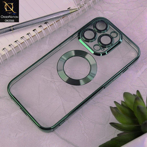 iPhone 14 Pro Cover - Green - Electroplating Borders Logo Hole Camera Lens Protection Soft Silicone Case