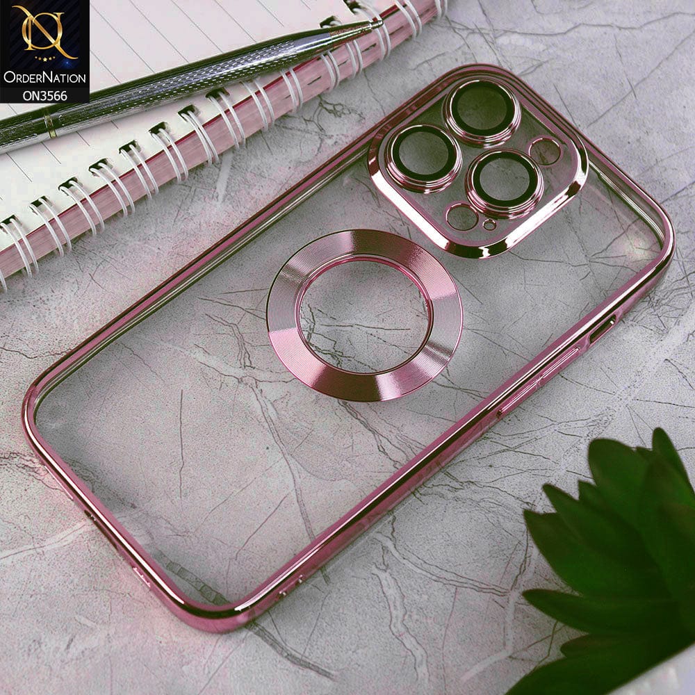 iPhone 14 Pro Cover - Rose Gold - Electroplating Borders Logo Hole Camera Lens Protection Soft Silicone Case