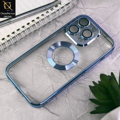 iPhone 14 Pro Cover - Sierra Blue - Electroplating Borders Logo Hole Camera Lens Protection Soft Silicone Case