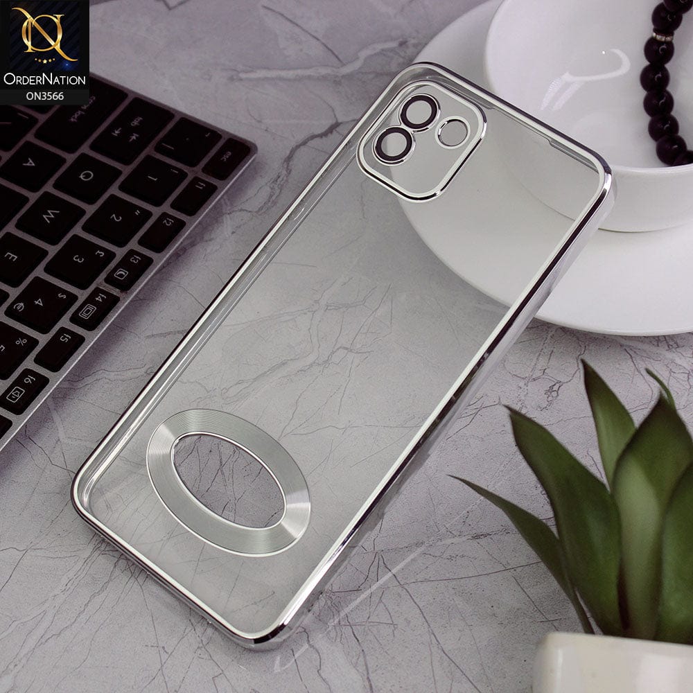 Samsung Galaxy A03 Cover - Silver - Electroplating Borders Logo Hole Camera Lens Protection Soft Silicone Case