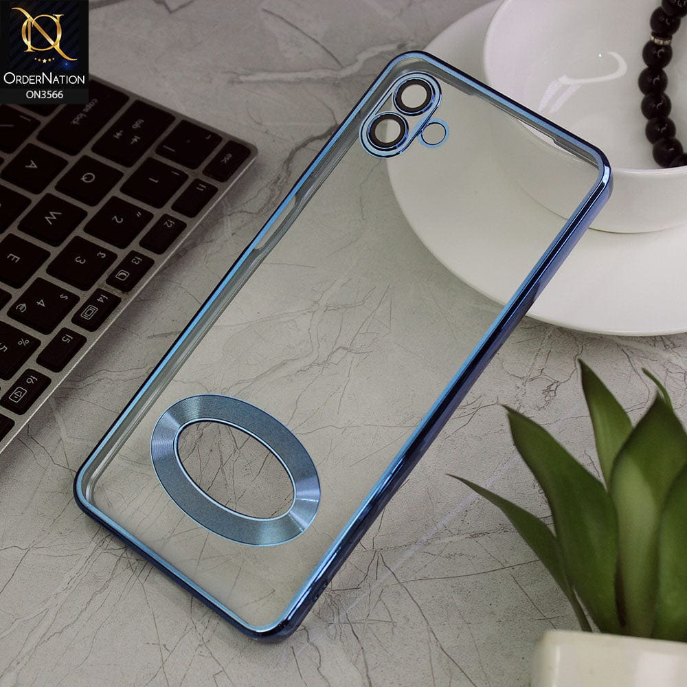 Samsung Galaxy M13 5G Cover - Blue - Electroplating Borders Logo Hole Camera Lens Protection Soft Silicone Case