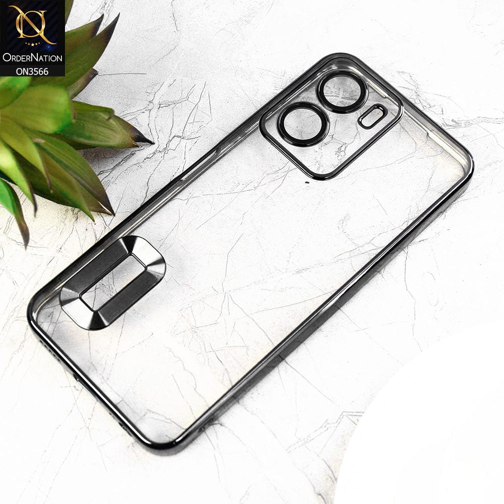 vivo Y02s Cover  - Black - Electroplating Borders Logo Hole Camera Lens Protection Soft Silicone Case