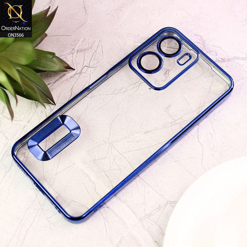 vivo Y02s Cover  - Blue - Electroplating Borders Logo Hole Camera Lens Protection Soft Silicone Case