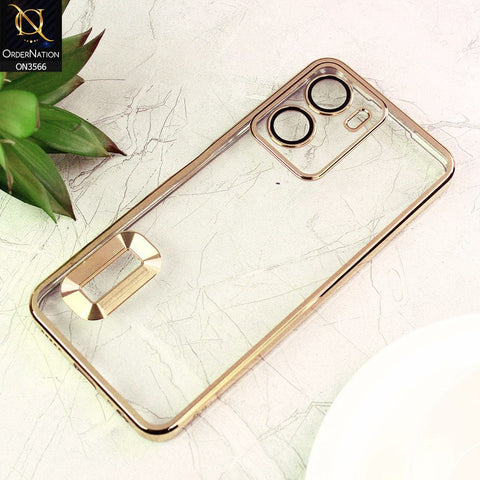 vivo Y02s Cover  - Golden - Electroplating Borders Logo Hole Camera Lens Protection Soft Silicone Case