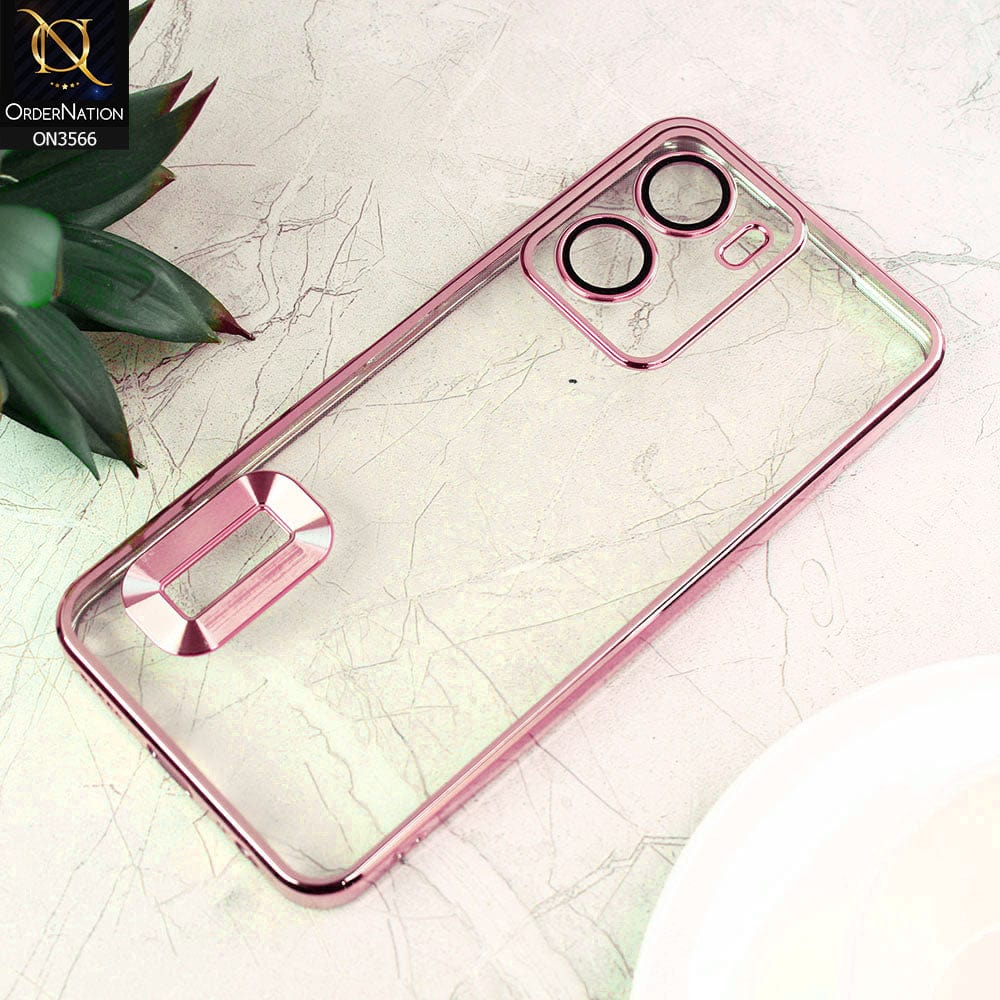 vivo Y02s Cover  - Rose Gold - Electroplating Borders Logo Hole Camera Lens Protection Soft Silicone Case