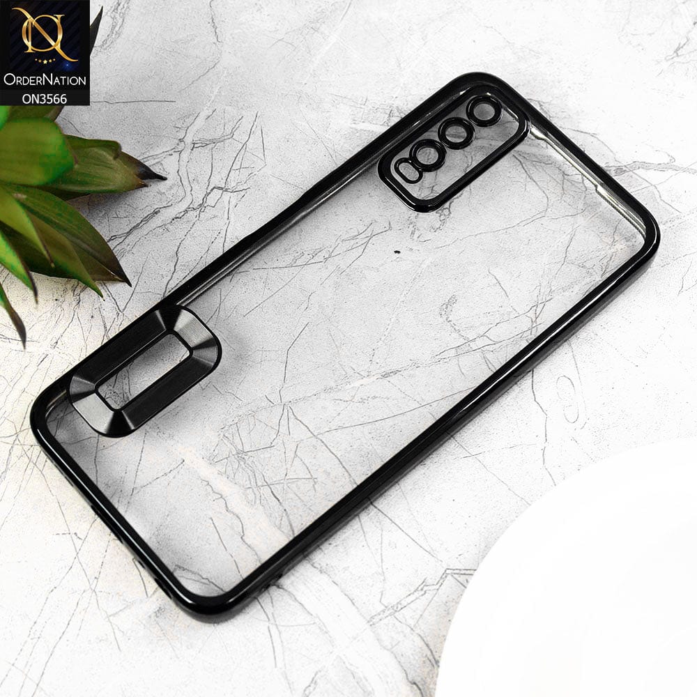 Vivo Y20s Cover  - Black - Electroplating Borders Logo Hole Camera Lens Protection Soft Silicone Case