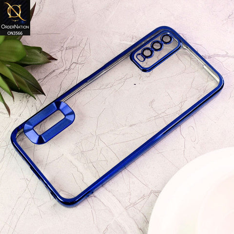 Vivo Y20i Cover  - Blue - Electroplating Borders Logo Hole Camera Lens Protection Soft Silicone Case