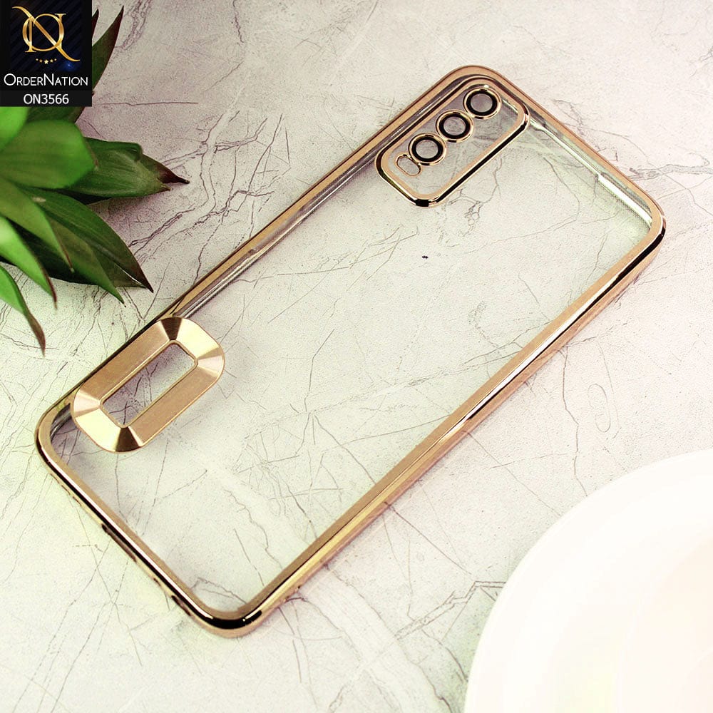 Vivo Y20T Cover  - Golden - Electroplating Borders Logo Hole Camera Lens Protection Soft Silicone Case