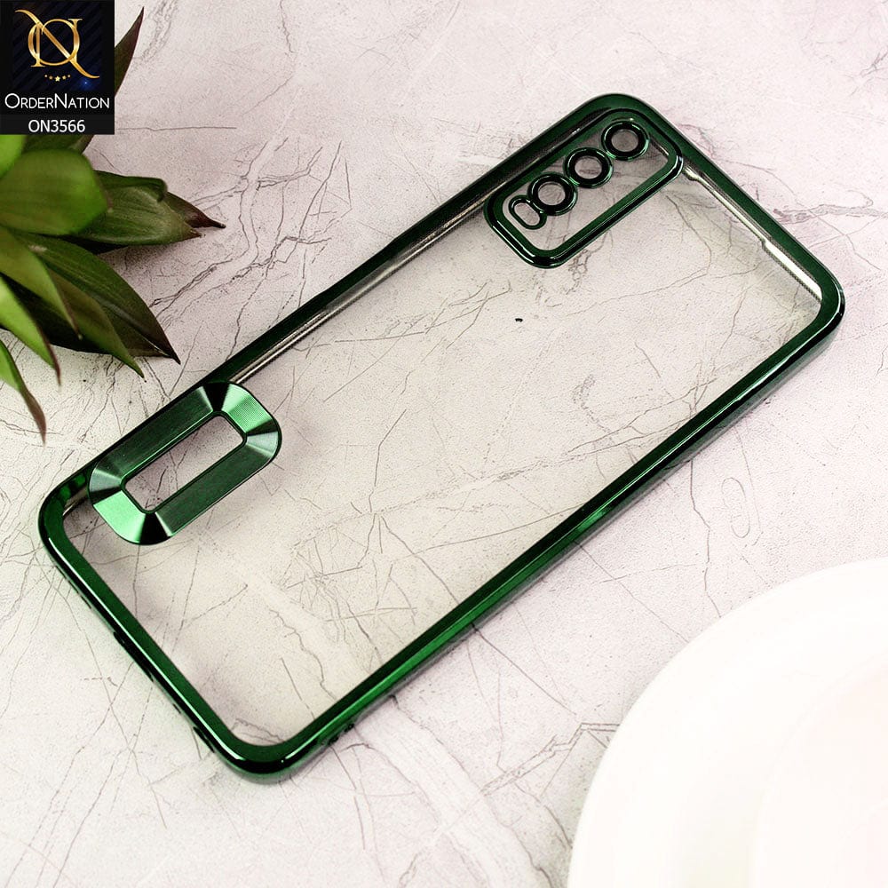 Vivo Y20 Cover  - Green - Electroplating Borders Logo Hole Camera Lens Protection Soft Silicone Case