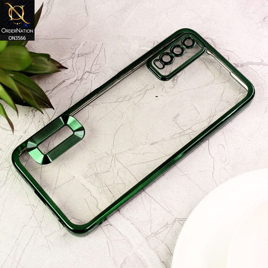 Vivo Y11s Cover  - Green - Electroplating Borders Logo Hole Camera Lens Protection Soft Silicone Case