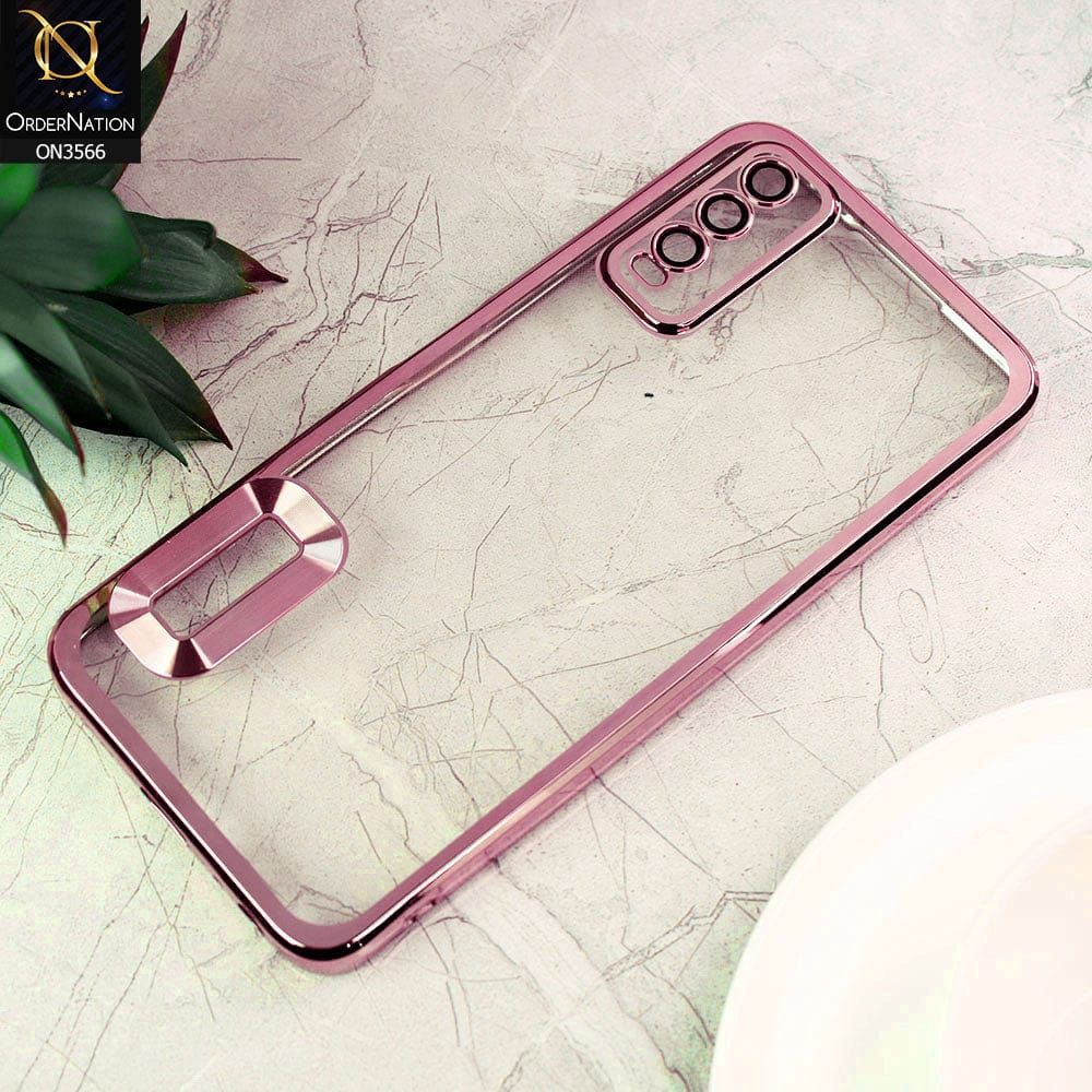 Vivo Y20T Cover  - Rose Gold - Electroplating Borders Logo Hole Camera Lens Protection Soft Silicone Case