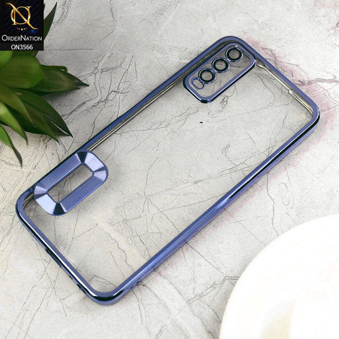 Vivo Y12a Cover  - Sierra Blue - Electroplating Borders Logo Hole Camera Lens Protection Soft Silicone Case