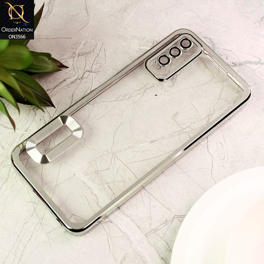 Vivo Y20A  Cover  - Silver - Electroplating Borders Logo Hole Camera Lens Protection Soft Silicone Case