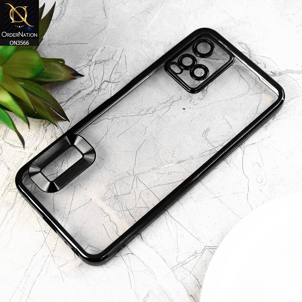 Vivo Y21e Cover  - Black - Electroplating Borders Logo Hole Camera Lens Protection Soft Silicone Case