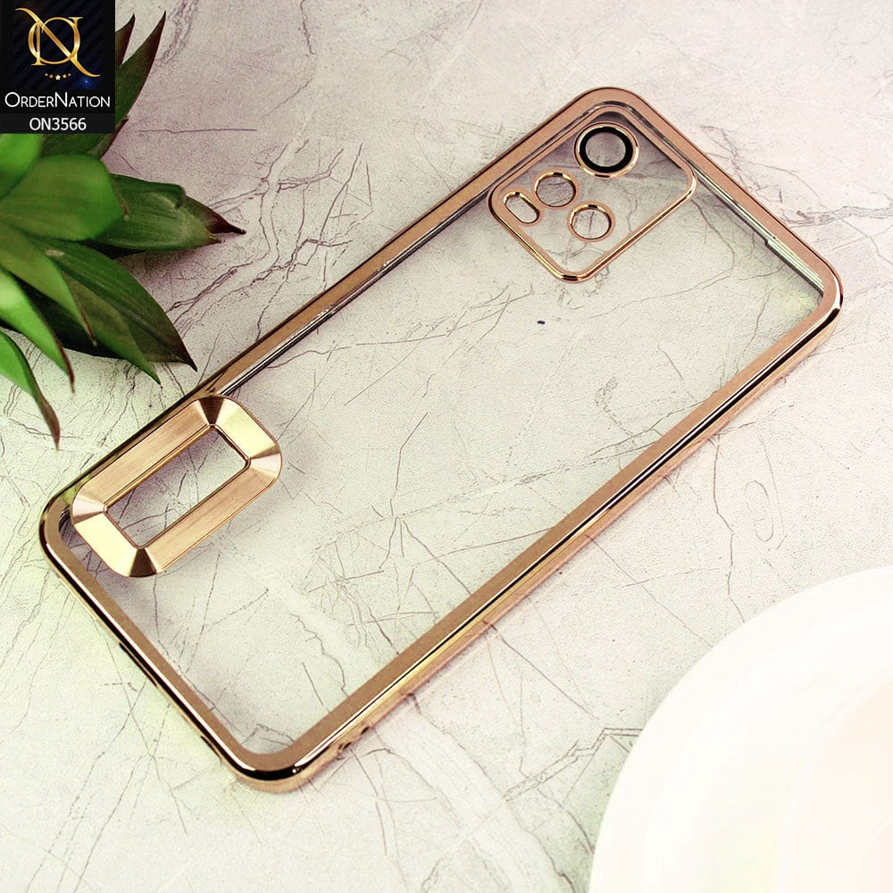 Vivo Y21e Cover  - Golden - Electroplating Borders Logo Hole Camera Lens Protection Soft Silicone Case