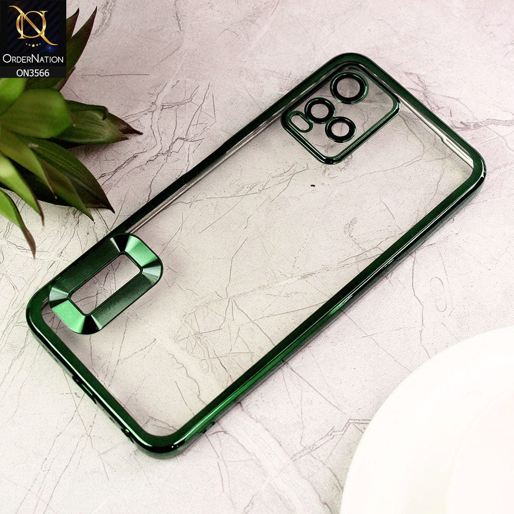 Vivo Y33s Cover  - Green - Electroplating Borders Logo Hole Camera Lens Protection Soft Silicone Case