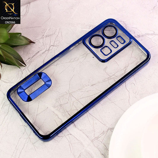 Vivo Y22 Cover  - Blue - Electroplating Borders Logo Hole Camera Lens Protection Soft Silicone Case