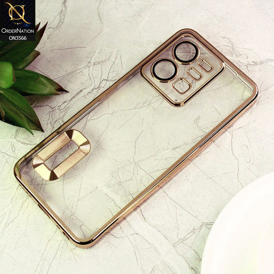 Vivo Y22 Cover  - Golden - Electroplating Borders Logo Hole Camera Lens Protection Soft Silicone Case