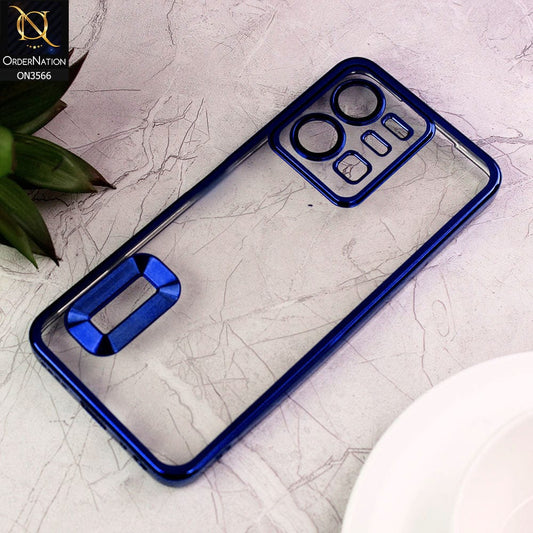 vivo Y35 4G Cover  - Blue - Electroplating Borders Logo Hole Camera Lens Protection Soft Silicone Case