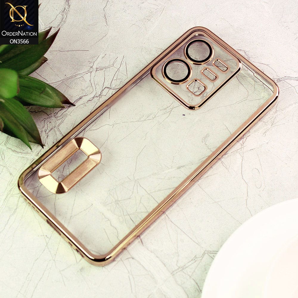 vivo Y35 4G Cover  - Golden - Electroplating Borders Logo Hole Camera Lens Protection Soft Silicone Case