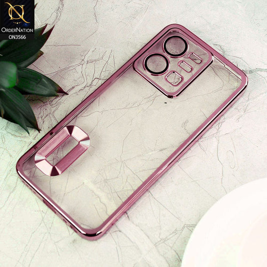 vivo Y35 4G Cover  - Rose Gold - Electroplating Borders Logo Hole Camera Lens Protection Soft Silicone Case