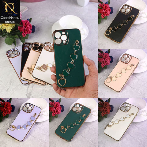 Vivo Y20s Cover - White - Electroplated Edges Soft Silicone Heart Chain Fingers Holder Case with Camera Protection