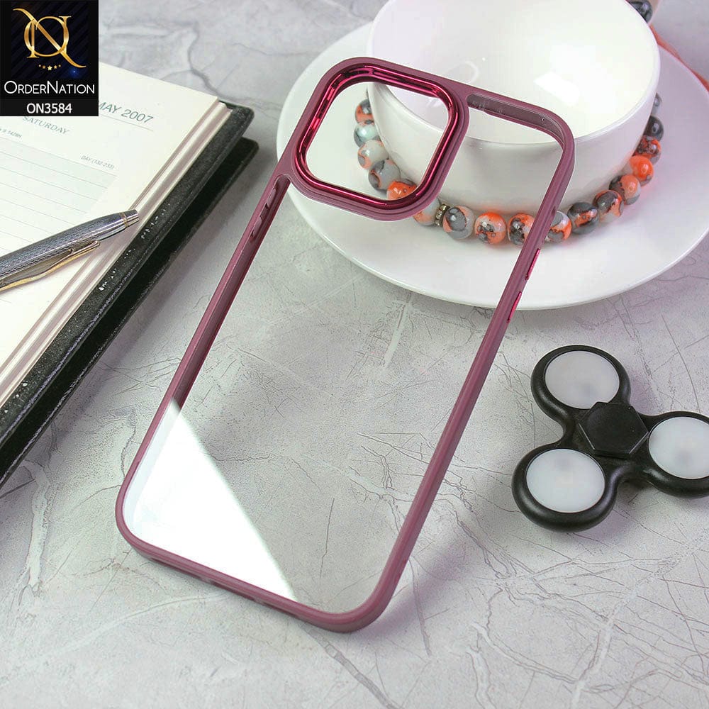 iPhone 13 Pro Cover - Magenta - Trendy Electroplating Camera Shiny Borders Crash Resistant Pc + Tpu Protection Case