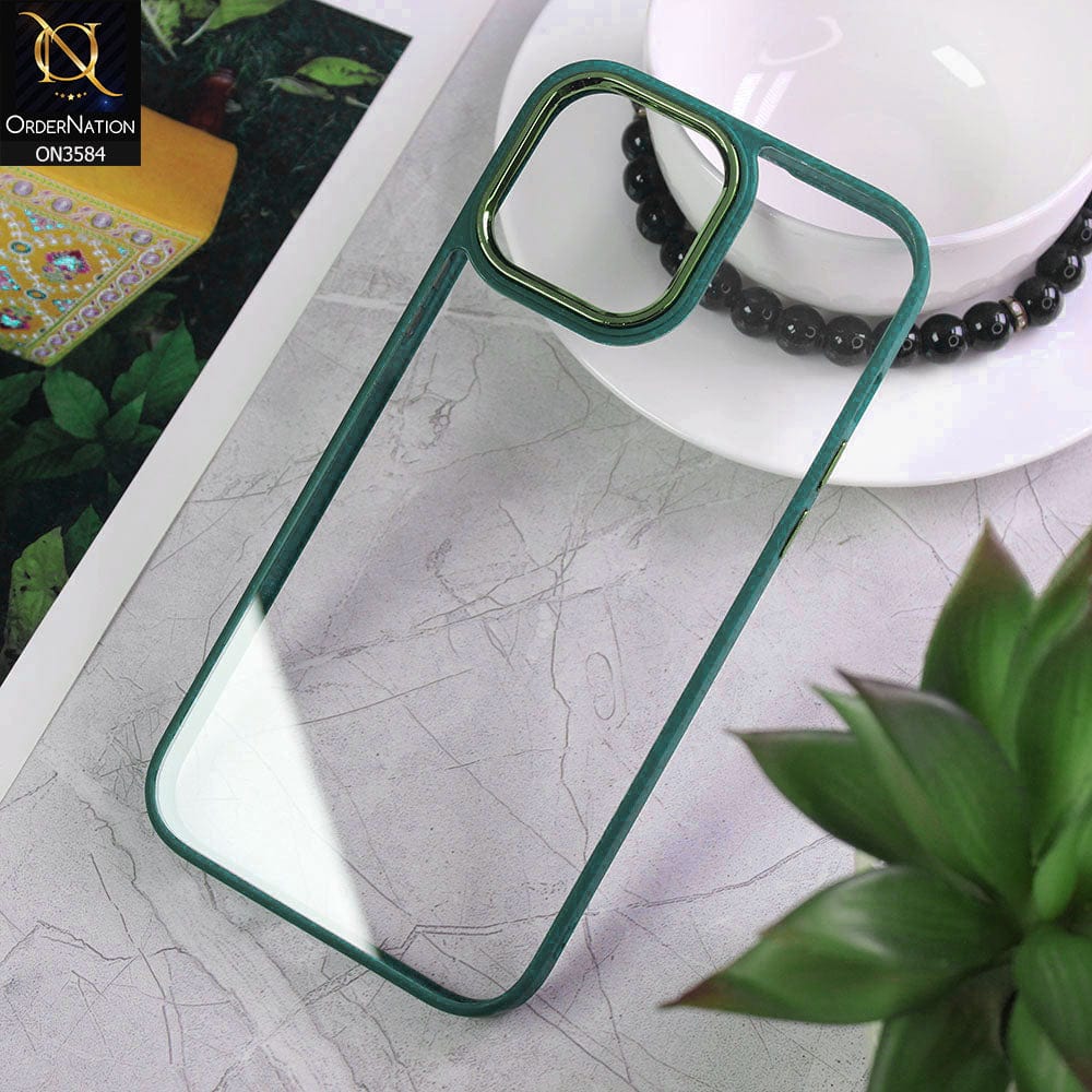 iPhone 13 Pro Max Cover - Green - Trendy Electroplating Camera Shiny Borders Crash Resistant Pc + Tpu Protection Case