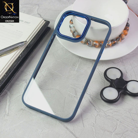 iPhone 14 Pro Max Cover - Blue - Trendy Electroplating Camera Shiny Borders Crash Resistant Pc + Tpu Protection Case