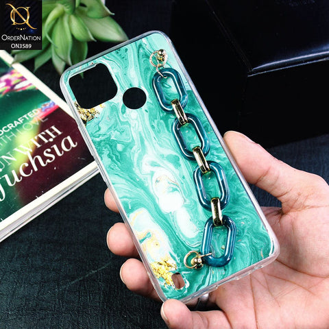 Realme C21Y Cover - Green - Trendy Marble Waves Texture Soft Tpu Case with Chain Holder