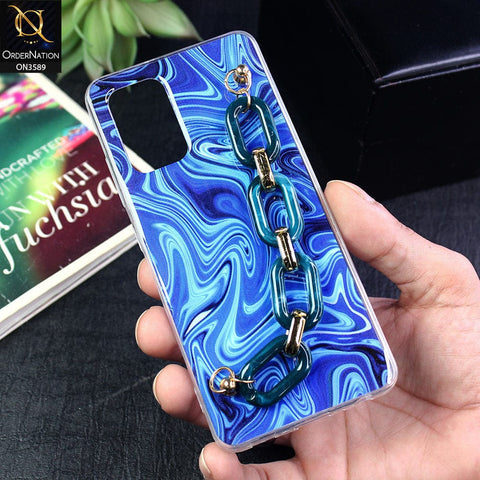 Samsung Galaxy A32 Cover - Blue - Trendy Marble Waves Texture Soft Tpu Case with Chain Holder