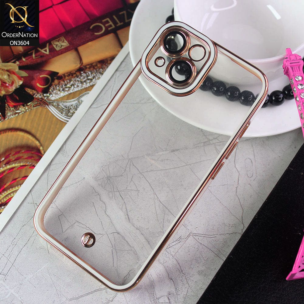 iPhone 14 Cover - White - New Electroplated Side Borders Camera And Lense Protection Case