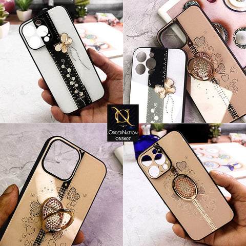 iPhone 12 Cover - Design 1 - Trendy Bling Diamond Soft Borders Fency Tempared Glass Case