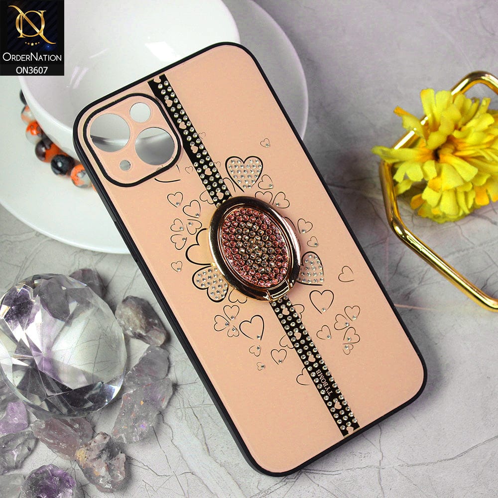 iPhone 14 Plus Cover - Design 2 - Trendy Bling Diamond Soft Borders Fency Tempared Glass Case