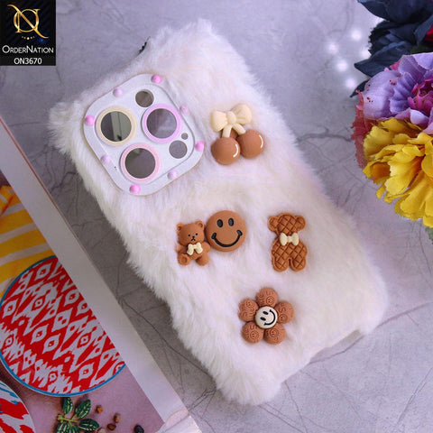 iPhone 14 Pro Cover - White - New Trendy Plush Warm Fluffy Soft Borders Case with Camera Protection