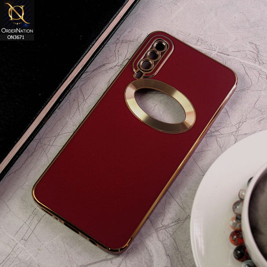 Samsung Galaxy A50s Cover - Maroon - All New Electroplating Borders With Logo Hole Protective Soft Silicon Case