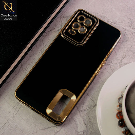Oppo A55 5G Cover - Black - All New Electroplating Borders With Logo Hole Protective Soft Silicon Case