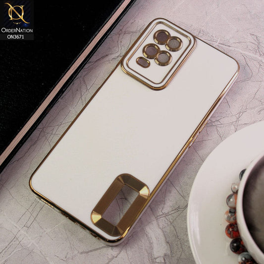 Oppo A55 5G Cover - White - All New Electroplating Borders With Logo Hole Protective Soft Silicon Case